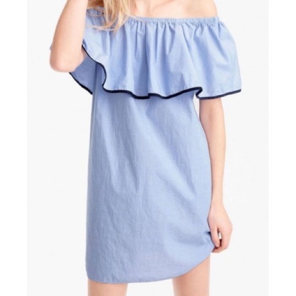 J. Crew Tipped Off the Shoulder Light Blue Cotton Mini Summer Dress size Small - Picture 4 of 11